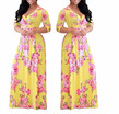 Womens Fashion Bohemian Short Sleeve Floral Print Deep V-neck Maxi Dress Beach Dress Vintage Dress Plus SizeS-5XL