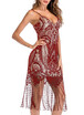 Lace Tassel Hem Deep V-neck Skirt Sleeveless Strappy Mini Dress Homecoming Dress