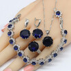 2018 Dark Blue Sapphire Green Emerald 925 Silver Jewelry Sets Women Bracelet Earrings Necklace Pendant