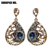 SUNSPICE MS Turkish Hollow Flower Dangle Earrings Full Crystal Women Retro Vintage Drop Earrings Wedding Jewelry Boho 2018 New