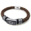 Hpolw Mens Leather Stainless Steel Bracelet Braided Charms Cuff Bangle Magnetic Clasp Brown