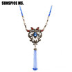 Long Natural Stone Beads Pendant Necklace For Women Antique Gold Color Resin Boho Ethnic Wedding Tassels Necklace Jewelry Gifts