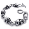 Hpolw Heavy Vintage Silver Black Biker Gothic Skull Stainless Steel Mens Bracelet