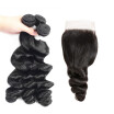 Allove Remy Hair Brazilian Human Hair Weave Loose Wave 3pcs Bundles with Lace Closure Virgin Cheap Hair Extensions