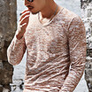Mens New Fashion Printed Cotton-Blends Long Sleeved V-Neck Casual T-shirts