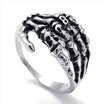 Hpolw Mens Biker Tribe Gothic New Fashion Silver Plated High Quality Punk Vintage Skeleton Hand Ring Silver& blackWidth 17mm