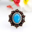 Elegant Women Flower Vintage Rings Antique Gold Color Big Round Natural Stones Bohemia Ethnic Wedding Ring Jewelry Gift 2018 New