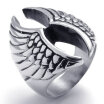 Hpolw Men silver&black Stainless Steel Angel WingFeather Biker Mens Vintage elegance Ring