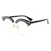 SHAUNA Venetian Pearl Decoration Half Frame Women Cat Eye Sunglasses Fashion Pearl Effect Frame Ladies Clear Lens Shades UV400