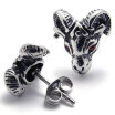 Hpolw Vintage Stainless Steel CZ Aries Unisex Men Stud Earrings Set 2pcs Silver Red