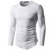 Men Spring Long Sleeve Cotton O-neck Casual Pleated T-Shirt Slim Fit Top Showy