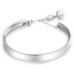 Natural Pearls Charm Smooth Stainless Steel Cuff Bangle
