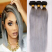 Remeehi Virgin Straight Hair 1B Grey Ombre Brazilian Human Hair Weft Extensions Weave