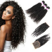 8A Malaysian Virgin Human Hair Kinky Curly Bundles with 44 Free Part Lace Closure Wholesale Unprocessed Human Virgin Hair