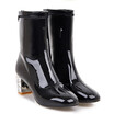 IDIFU Womens Stylish Square Toe Back Zipper Block Medium Heel Synthetic Patent Leather Short Boots Shoes