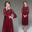 2018 Autumn Embroidery Lace Dress Work Casual Slim Fashion Sexy Hollow Out Dresses Women A-line Vintage Vestidos