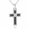 Mens Stainless Steel Carbon Fiber Cross Pendant Rhinestone InlayBall Chain Necklace 197"