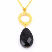 Water Drop Black Stone Cutting Stainless Steel Pendant Necklace
