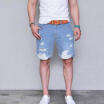 Men Stretchy Ripped Shorts Skinny Biker Jeans Destroyed Jeans Short Denim Pant A