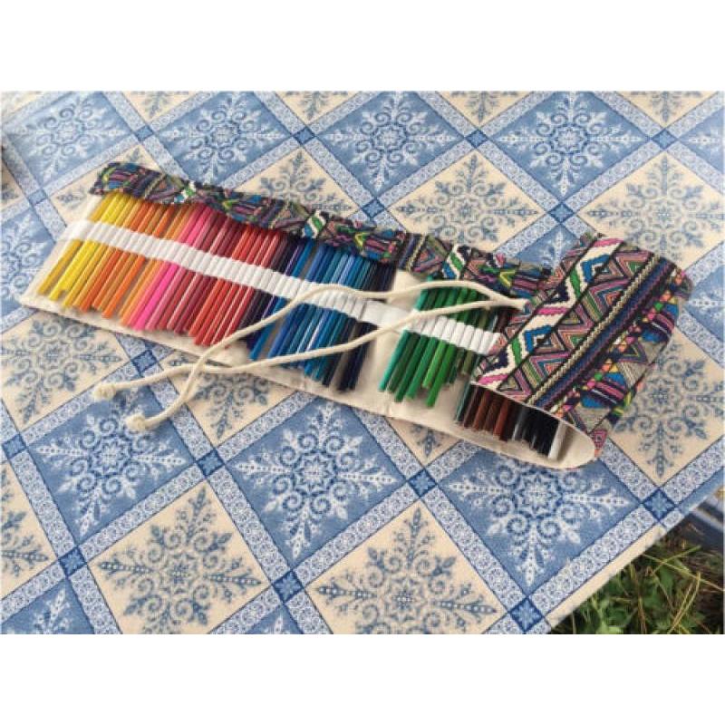 Cute 364872 Holes Canvas Wrap Roll Up Pencil Pen Bag Holder Case Storage Pouch