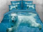 3D Swimming Polar Bear Printed Cotton 4-Piece Bedding Sets
