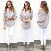 Women Off Shoulder Batwing Sleeve Sweater Knitted Pullover Knitwear Jumper Tops