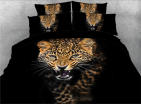 3D Roaring Leopard Printed Cotton 4-Piece Black Bedding Sets