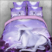 3D Unicorn with Purple Galaxy Printed 4-Piece Bedding Sets
