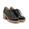 IDIFU Womens Trendy Round Toe Oxfords- Low Top Solid Color Platform - Lace up Stacked Block High Heels Brogues Shoes
