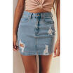 Women Denim High Waisted Bodycon Pencil Ripped Frayed Midi Skirt Jeans Skirt