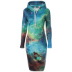 Hooded 3D Galaxy Print with Pocket Dress