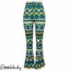 US Women Skinny High Waist Flare Printed Bell Bottom Stretch Pants Trousers