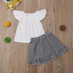 US Kids Infant Baby Girl Fly Sleeve T-shirt ClothesPlaid Skirt Outfit Set Dress