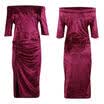 Fashion Women Velvet Off-Shoulder Long Sleeve Elegant Bodycon Stretch Slim Dress