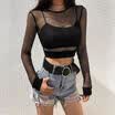 2018 Newest Fashion Women Girl Sexy Crop Top Long Sleeve Perspective T-Shirt Hot