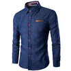 AOWOFS quality mens pockets skinned cotton long-sleeved shirt denim shirt N13