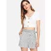 Womens Casual High Waisted Striped Tie Short Mini Slim Beach Shorts Hot Pants