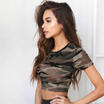 Summer Women Casual Camo Short Sleeve Tank Top Vest Blouse Crop Tops Shirt