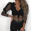 UK Stock Women Long Sleeve Deep V Stretch Ladies Leotard Body Top T-shirt Blouse
