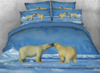 3D Kissing Polar Bears Printed Cotton 4-Piece Bedding Sets