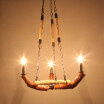 Baycheer HL458671 Industrial Vintage Chandelier with Rope in Wood Finish 3 Light