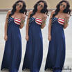 4th Of July American Flag Women Sleeveless Long Maxi Beach Dress Sundress Hot