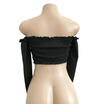 Sexy Women Ladies Bandage Frill Off Shoulder Ribbed Long Sleeve Crop Top Blouse