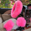 Universal Car Plush Fuzzy Steering Wheel Cover Wool Fur Gear Knob Shifter Brake