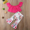 2-7Y Kid Baby Girls Off Shoulder Tops T-shirt Bell-Bottom Pants Outfits Clothes