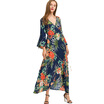 Tropical Leaf Bell Sleeve Wrap Maxi Dress