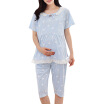 Casual Round Collar Short Sleeve Print Lace Cotton Pajamas Pregnant Women Mother Home Wear