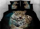 3D Lying Tiger Printed Cotton 4-Piece Black Bedding Sets