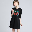 2018 Black Autumn Dress Women Embroidery OL Vestidos Work Casual Slim Vintage Office Party Mini Dresses