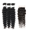 Allove Remy Hair Brazilian Human Hair Weave Deep Wave Hair 3pcs Bundles with Lace Closure Virgin Cheap Hair Extensions